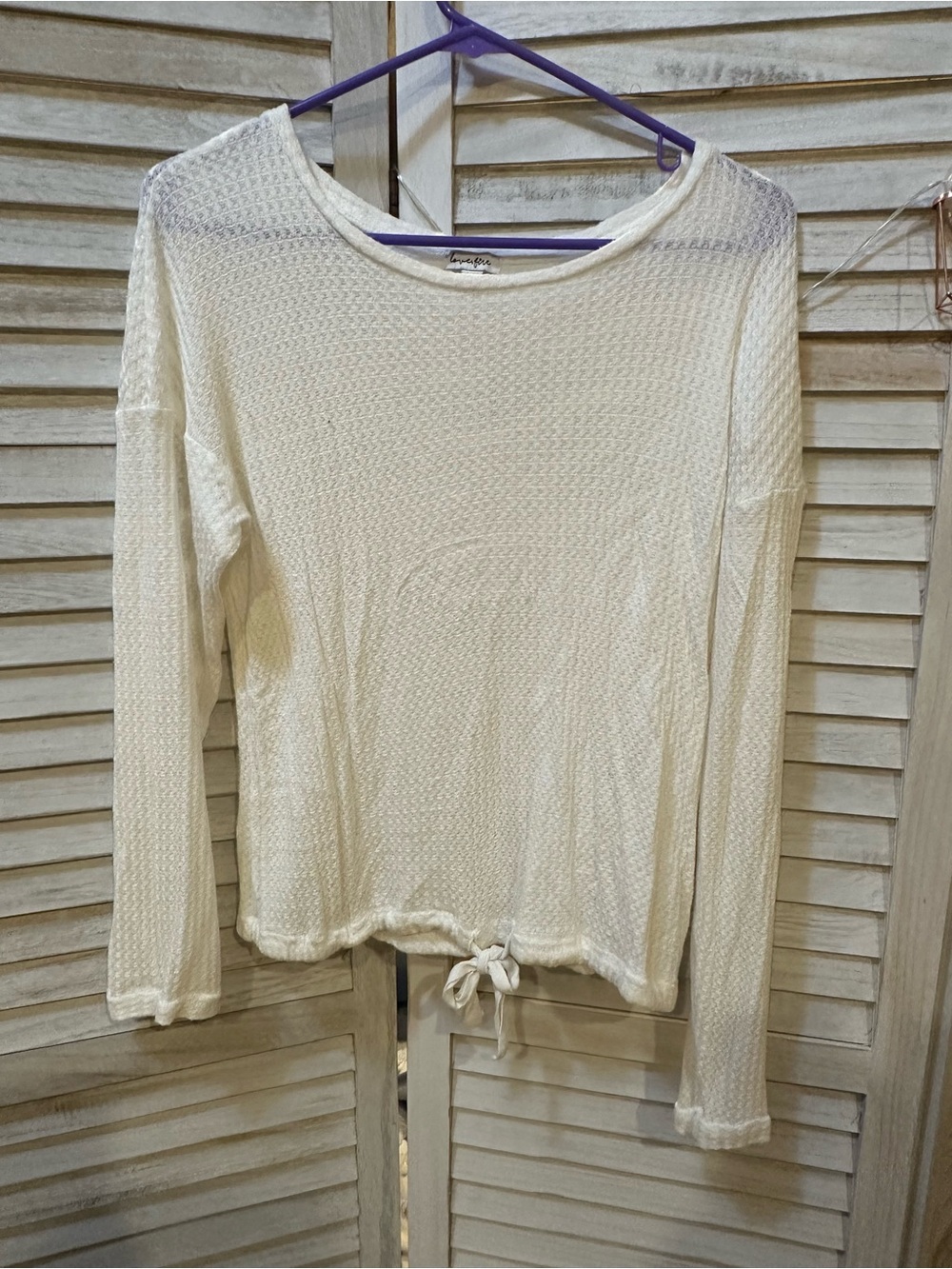 love, Fire Cream Long-Sleeve Knit Tie-Hem Top